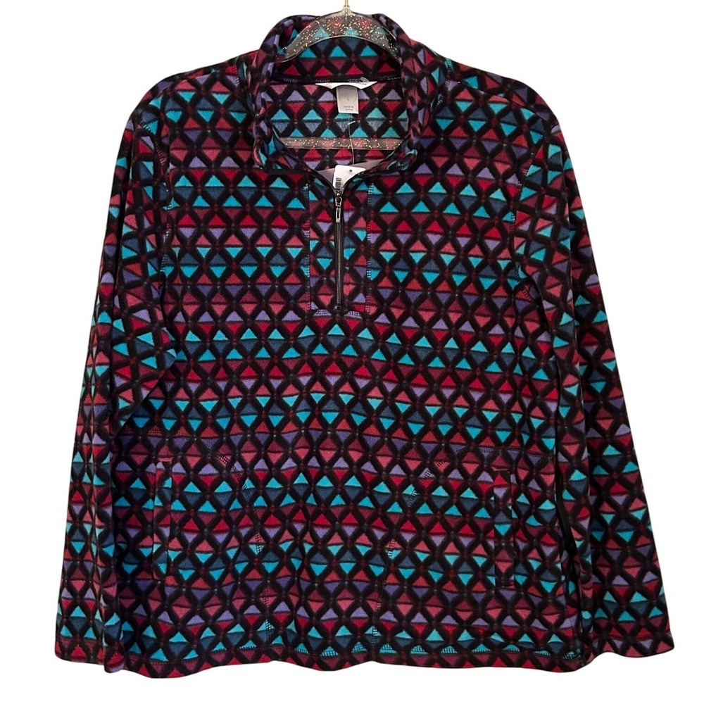 Christopher & Banks Women's Geometric Print Quarter Zip Fleece Pullover Size L